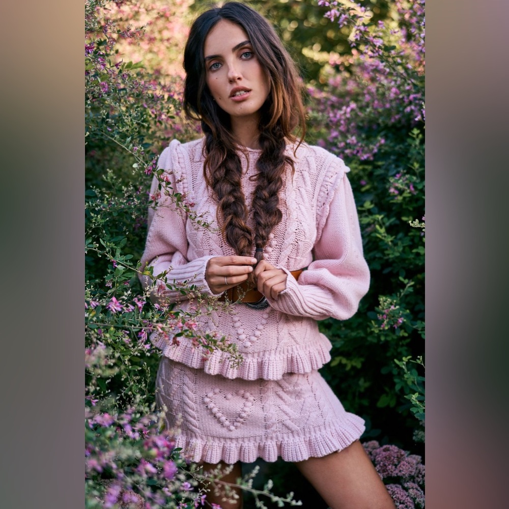 LoveShackFancy Calantha Cable Knit Sweater Cherry Blossom Pink